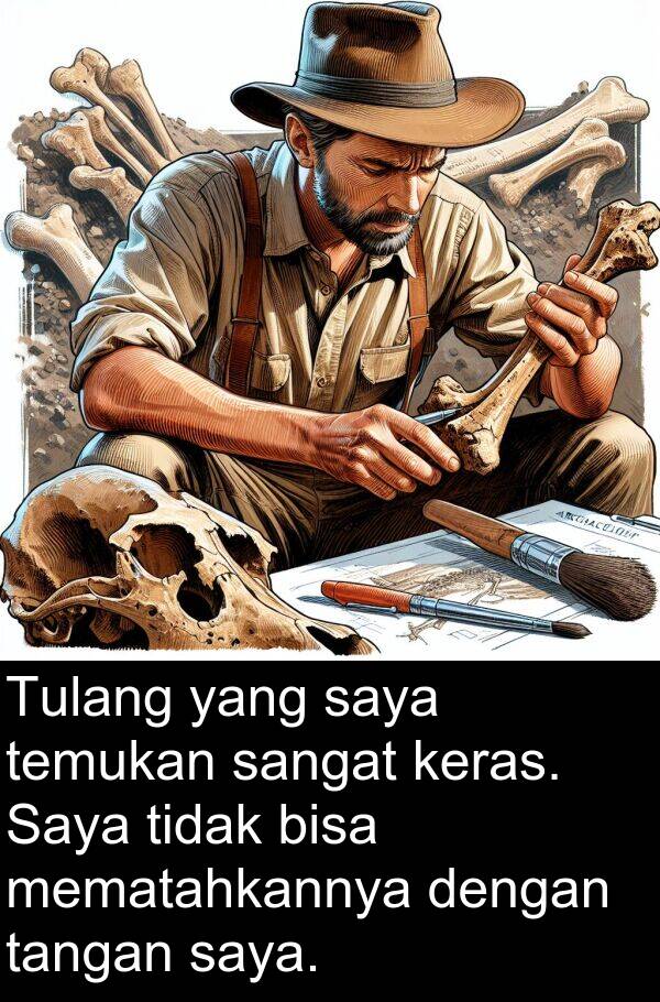mematahkannya: Tulang yang saya temukan sangat keras. Saya tidak bisa mematahkannya dengan tangan saya.