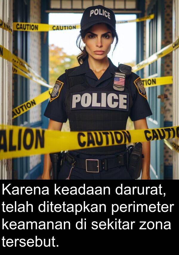 sekitar: Karena keadaan darurat, telah ditetapkan perimeter keamanan di sekitar zona tersebut.