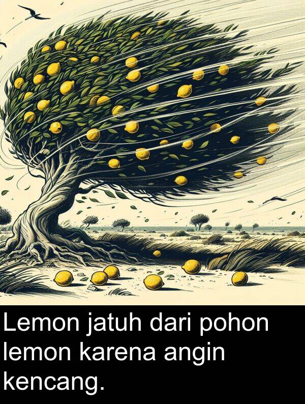 lemon: Lemon jatuh dari pohon lemon karena angin kencang.