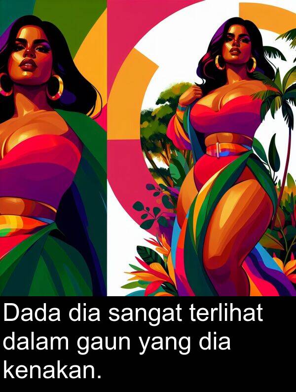 terlihat: Dada dia sangat terlihat dalam gaun yang dia kenakan.