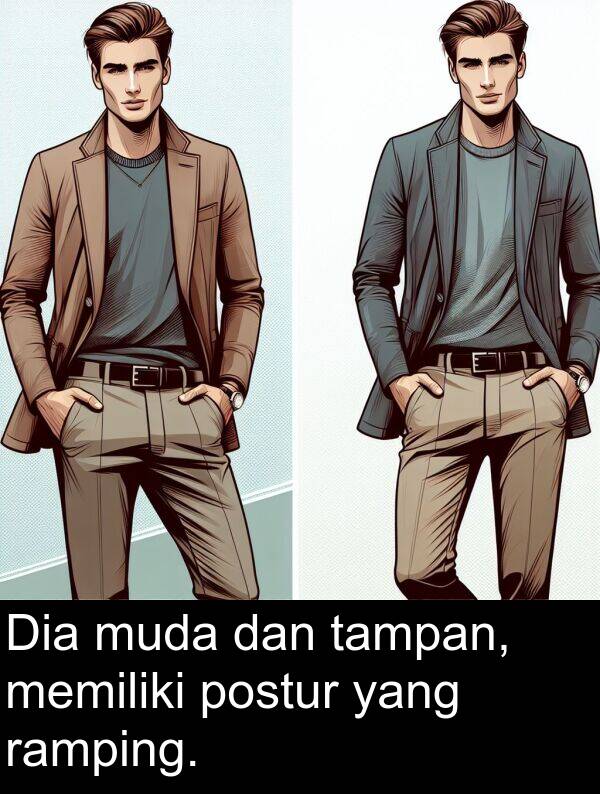 tampan: Dia muda dan tampan, memiliki postur yang ramping.