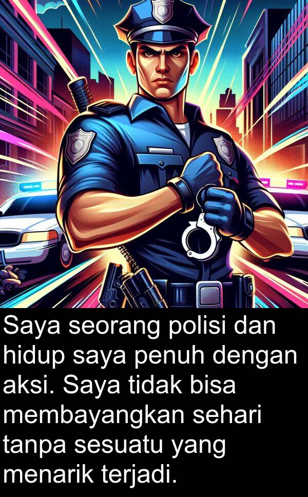 sehari: Saya seorang polisi dan hidup saya penuh dengan aksi. Saya tidak bisa membayangkan sehari tanpa sesuatu yang menarik terjadi.