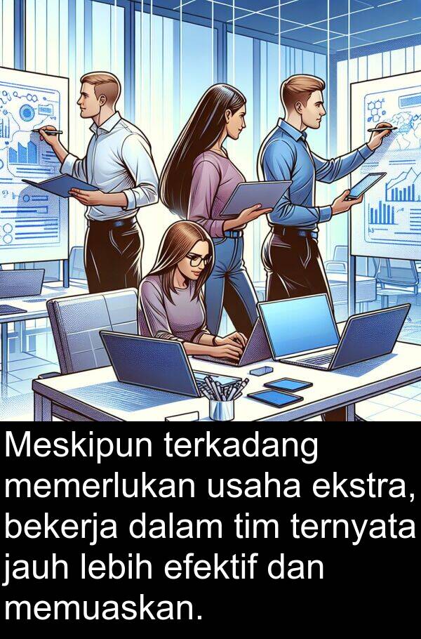 ternyata: Meskipun terkadang memerlukan usaha ekstra, bekerja dalam tim ternyata jauh lebih efektif dan memuaskan.
