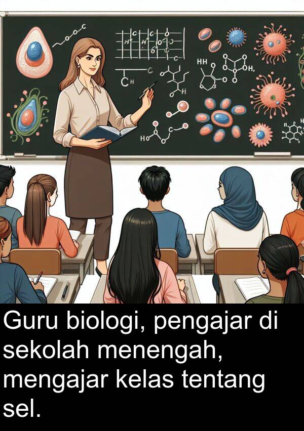 sel: Guru biologi, pengajar di sekolah menengah, mengajar kelas tentang sel.