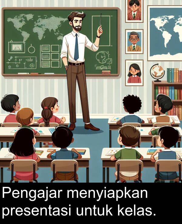 kelas: Pengajar menyiapkan presentasi untuk kelas.