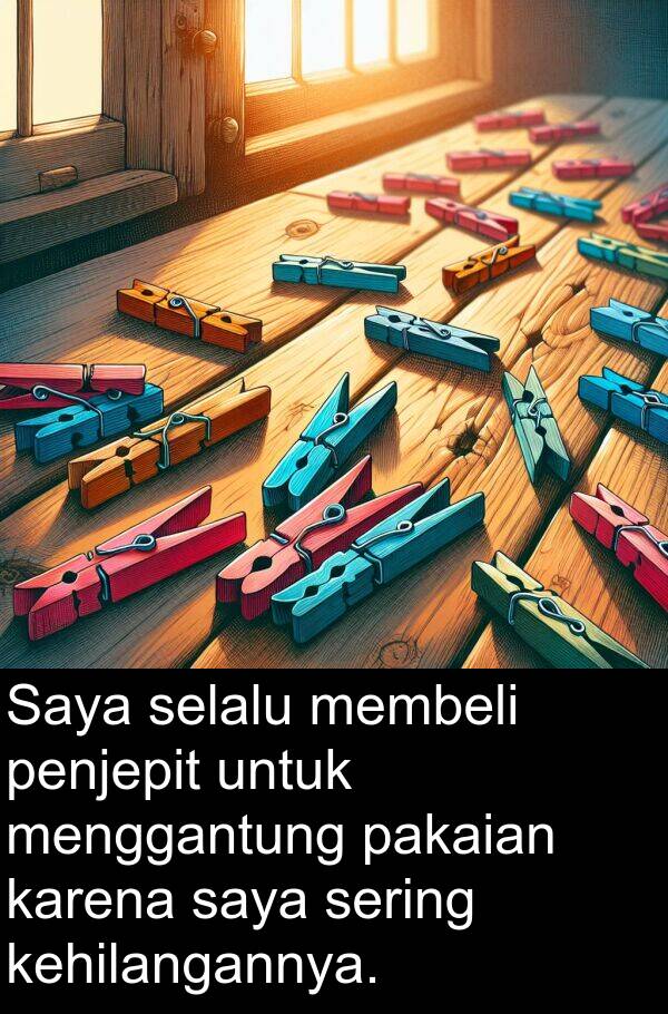 sering: Saya selalu membeli penjepit untuk menggantung pakaian karena saya sering kehilangannya.