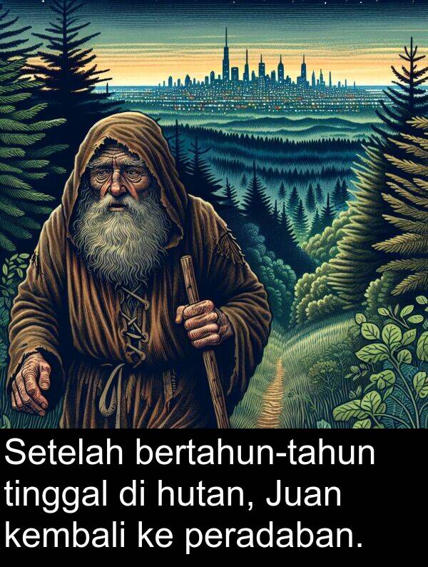hutan: Setelah bertahun-tahun tinggal di hutan, Juan kembali ke peradaban.