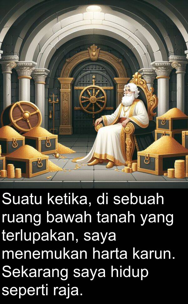ruang: Suatu ketika, di sebuah ruang bawah tanah yang terlupakan, saya menemukan harta karun. Sekarang saya hidup seperti raja.
