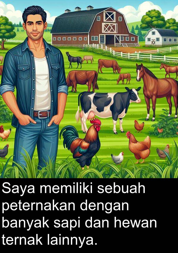 hewan: Saya memiliki sebuah peternakan dengan banyak sapi dan hewan ternak lainnya.