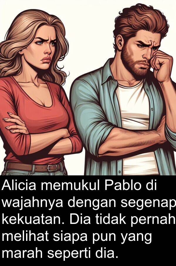 wajahnya: Alicia memukul Pablo di wajahnya dengan segenap kekuatan. Dia tidak pernah melihat siapa pun yang marah seperti dia.