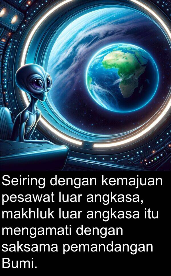 saksama: Seiring dengan kemajuan pesawat luar angkasa, makhluk luar angkasa itu mengamati dengan saksama pemandangan Bumi.