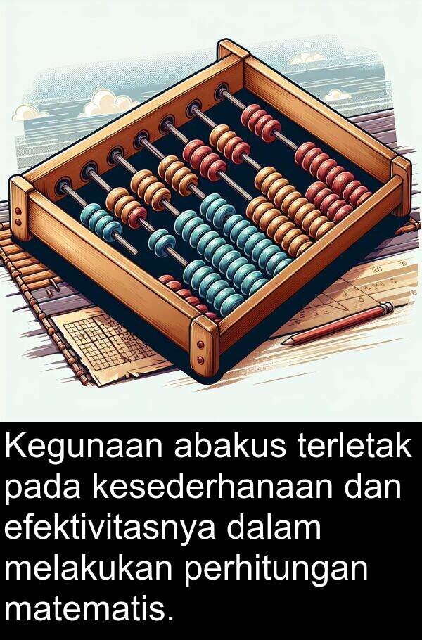 terletak: Kegunaan abakus terletak pada kesederhanaan dan efektivitasnya dalam melakukan perhitungan matematis.