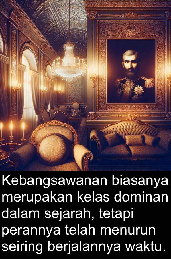 seiring: Kebangsawanan biasanya merupakan kelas dominan dalam sejarah, tetapi perannya telah menurun seiring berjalannya waktu.