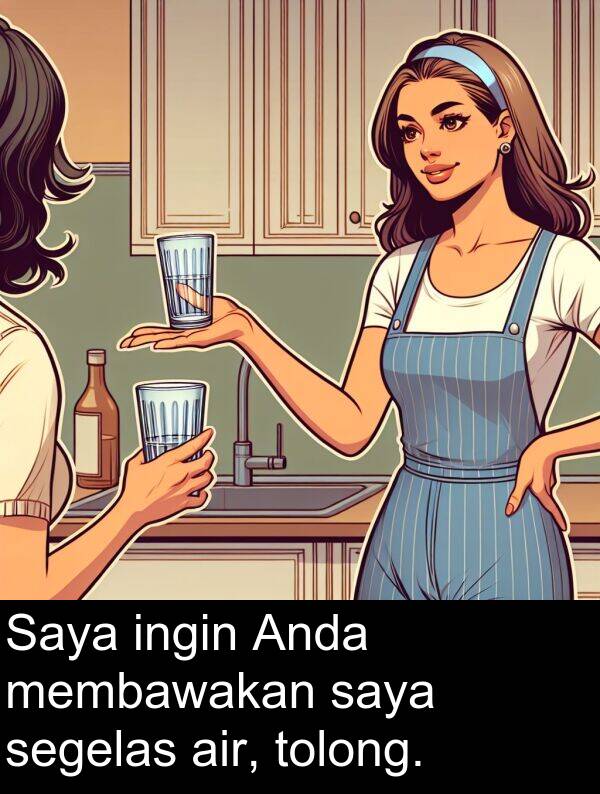 membawakan: Saya ingin Anda membawakan saya segelas air, tolong.