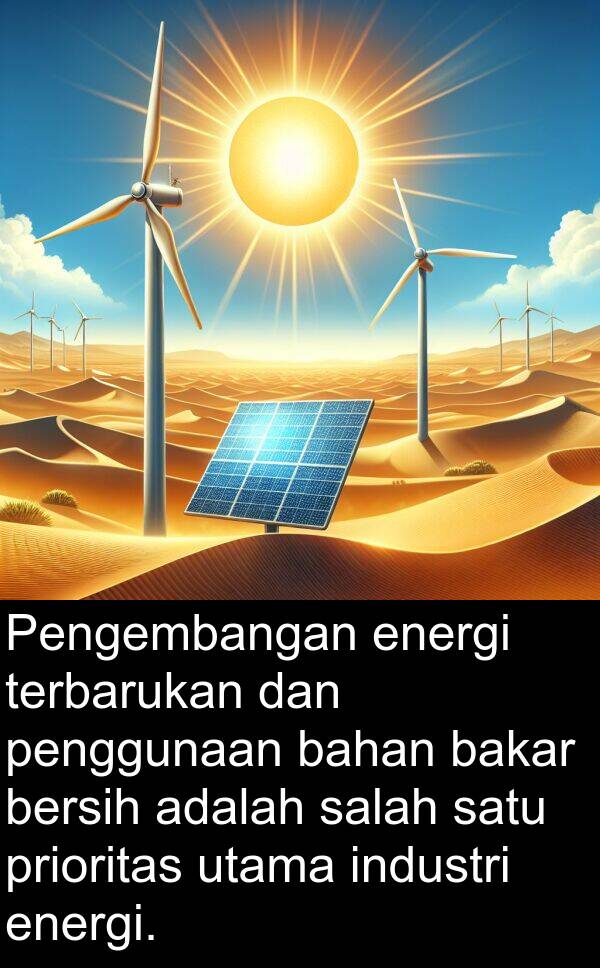 energi: Pengembangan energi terbarukan dan penggunaan bahan bakar bersih adalah salah satu prioritas utama industri energi.