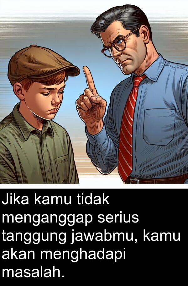 tanggung: Jika kamu tidak menganggap serius tanggung jawabmu, kamu akan menghadapi masalah.
