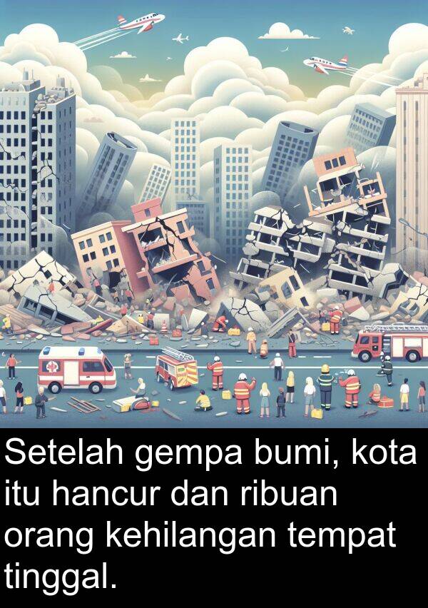ribuan: Setelah gempa bumi, kota itu hancur dan ribuan orang kehilangan tempat tinggal.