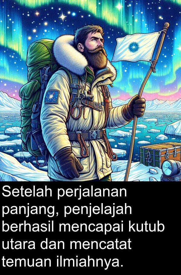 panjang: Setelah perjalanan panjang, penjelajah berhasil mencapai kutub utara dan mencatat temuan ilmiahnya.