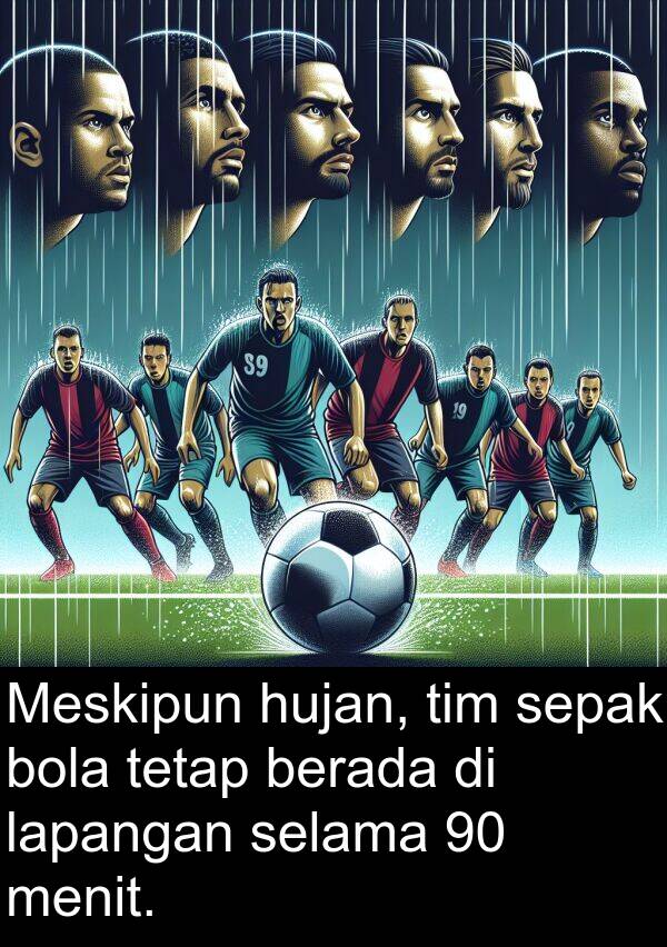 hujan: Meskipun hujan, tim sepak bola tetap berada di lapangan selama 90 menit.