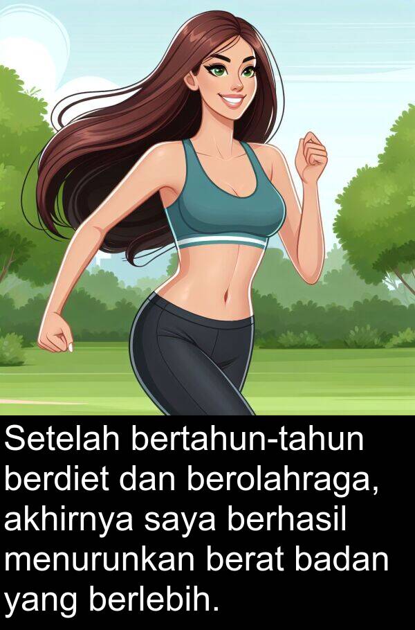 badan: Setelah bertahun-tahun berdiet dan berolahraga, akhirnya saya berhasil menurunkan berat badan yang berlebih.