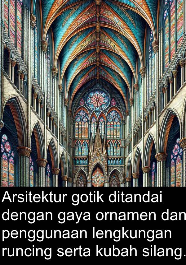 runcing: Arsitektur gotik ditandai dengan gaya ornamen dan penggunaan lengkungan runcing serta kubah silang.