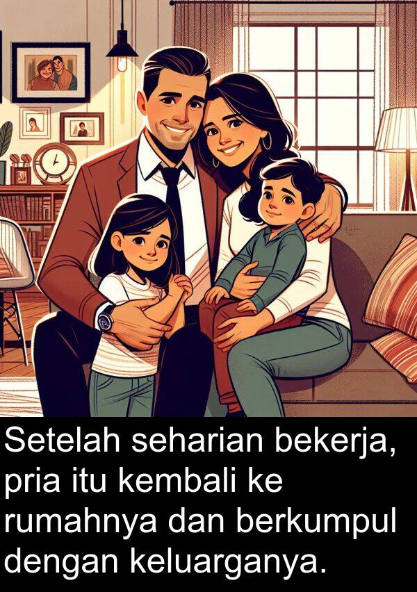 seharian: Setelah seharian bekerja, pria itu kembali ke rumahnya dan berkumpul dengan keluarganya.