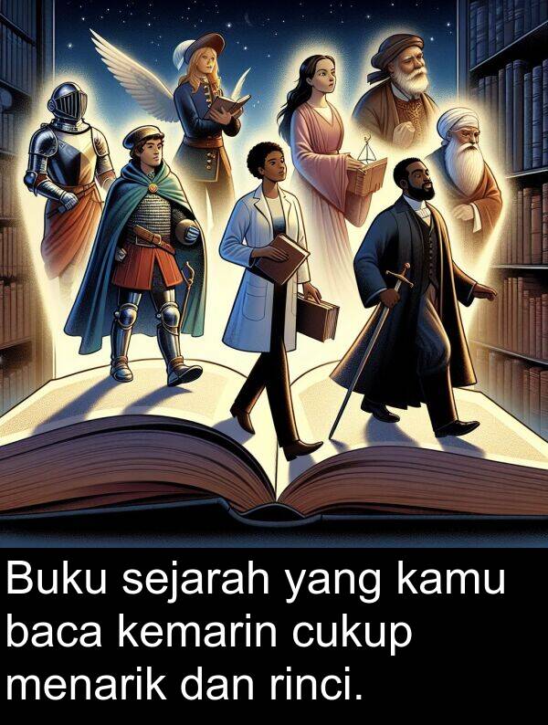 rinci: Buku sejarah yang kamu baca kemarin cukup menarik dan rinci.