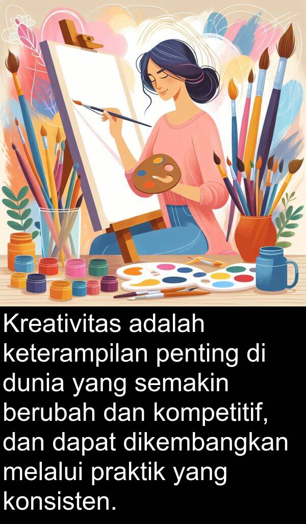 semakin: Kreativitas adalah keterampilan penting di dunia yang semakin berubah dan kompetitif, dan dapat dikembangkan melalui praktik yang konsisten.
