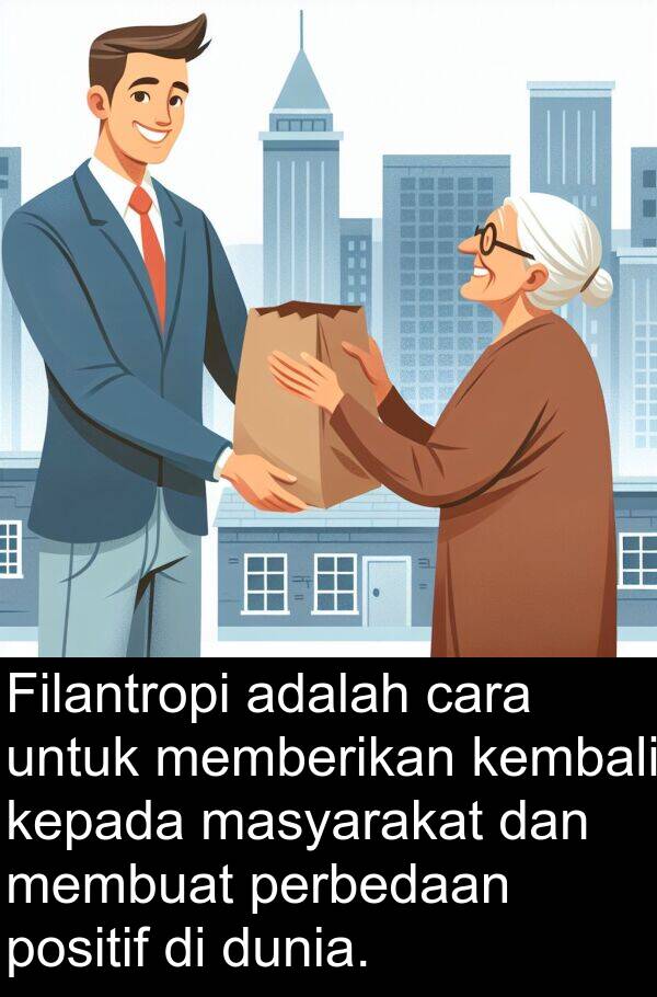 masyarakat: Filantropi adalah cara untuk memberikan kembali kepada masyarakat dan membuat perbedaan positif di dunia.