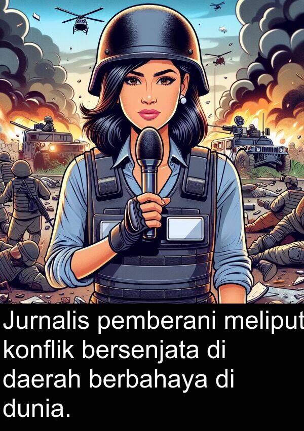 pemberani: Jurnalis pemberani meliput konflik bersenjata di daerah berbahaya di dunia.