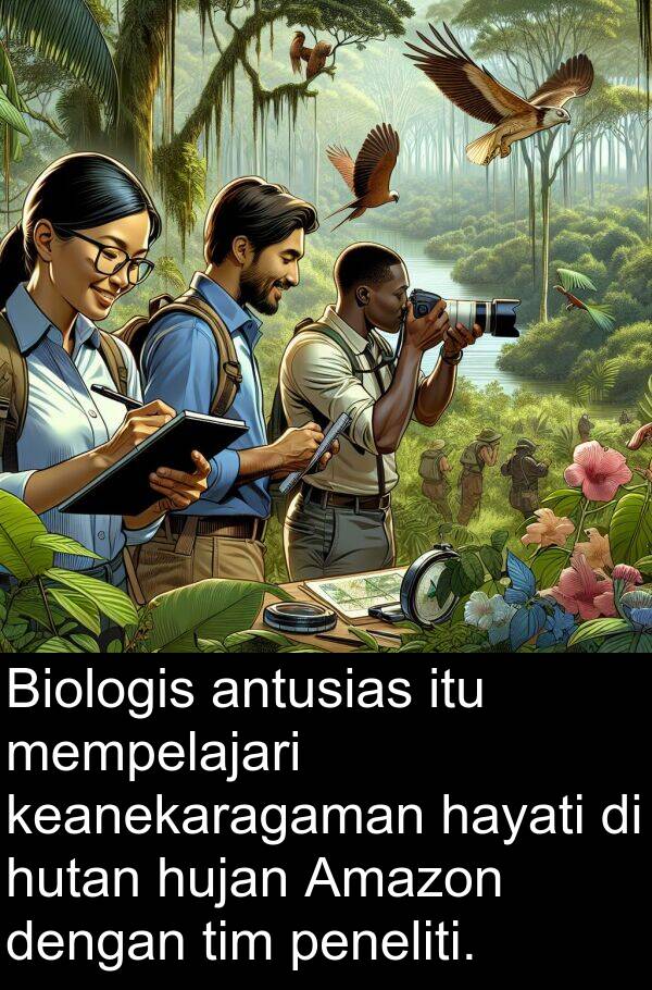 hayati: Biologis antusias itu mempelajari keanekaragaman hayati di hutan hujan Amazon dengan tim peneliti.