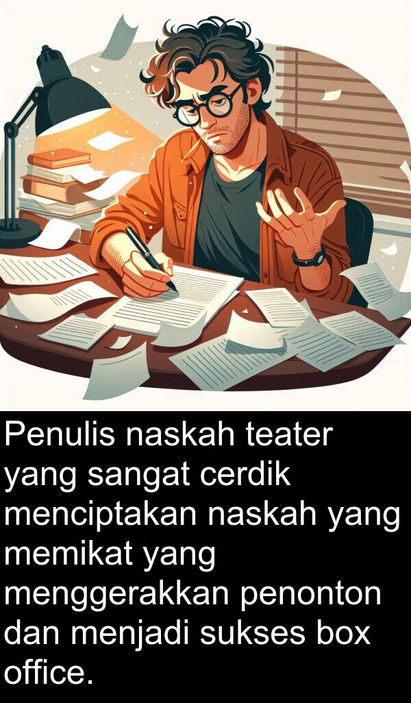 teater: Penulis naskah teater yang sangat cerdik menciptakan naskah yang memikat yang menggerakkan penonton dan menjadi sukses box office.