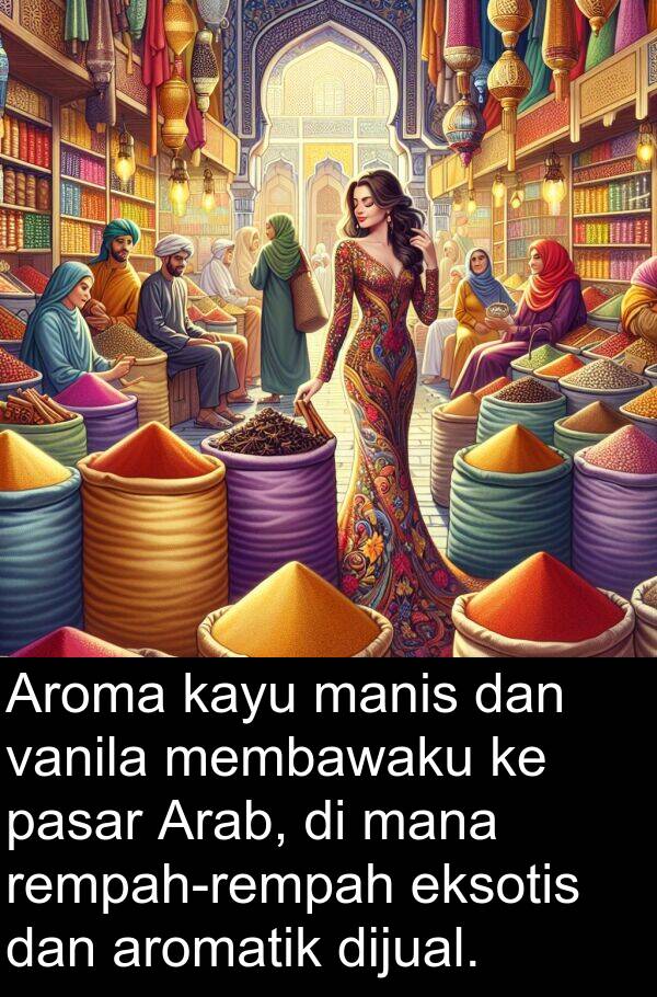 membawaku: Aroma kayu manis dan vanila membawaku ke pasar Arab, di mana rempah-rempah eksotis dan aromatik dijual.
