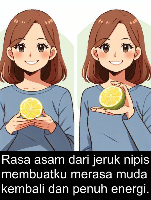 energi: Rasa asam dari jeruk nipis membuatku merasa muda kembali dan penuh energi.