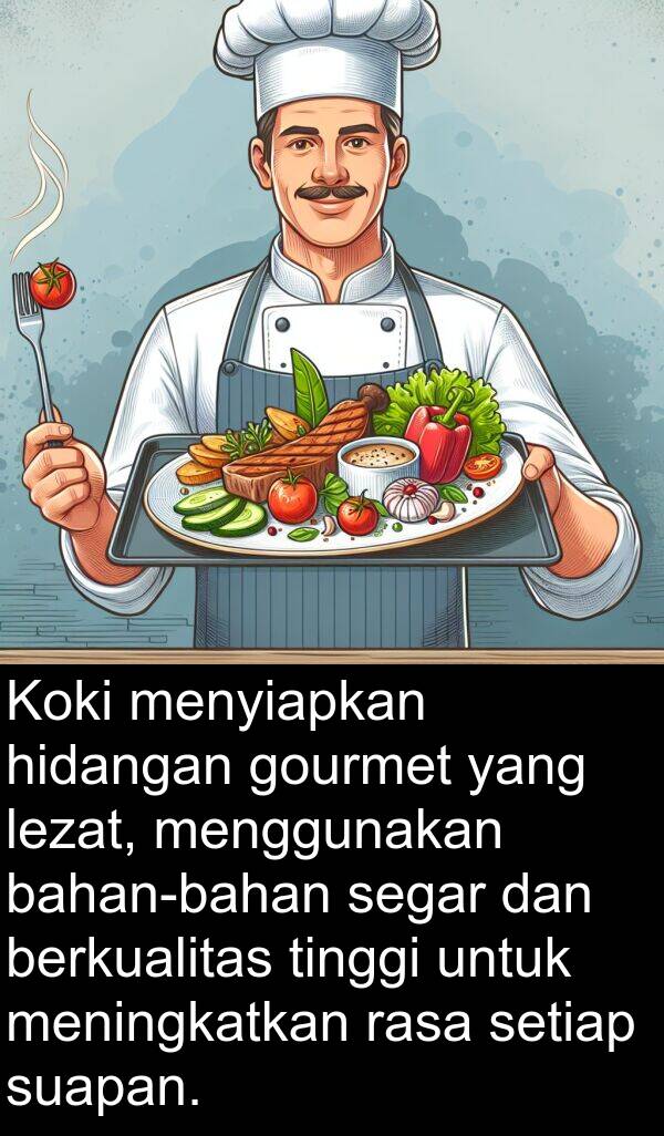 segar: Koki menyiapkan hidangan gourmet yang lezat, menggunakan bahan-bahan segar dan berkualitas tinggi untuk meningkatkan rasa setiap suapan.