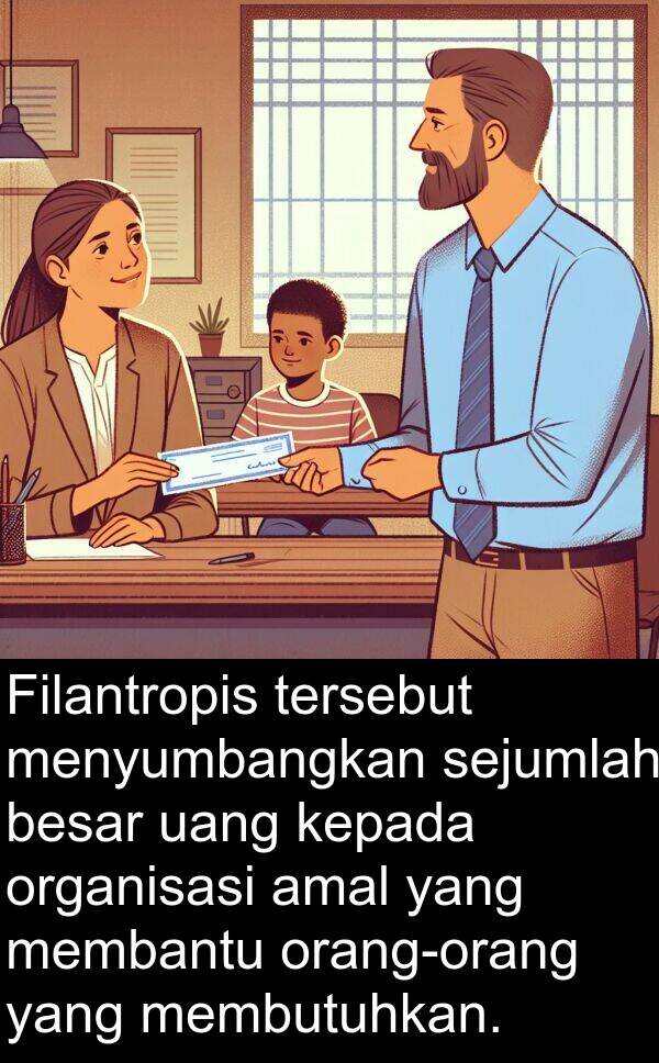 sejumlah: Filantropis tersebut menyumbangkan sejumlah besar uang kepada organisasi amal yang membantu orang-orang yang membutuhkan.