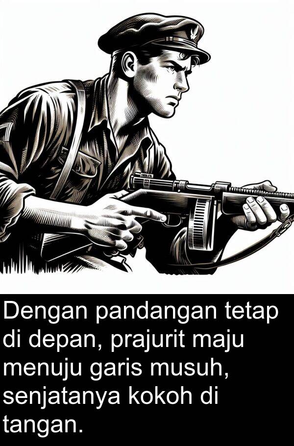 senjatanya: Dengan pandangan tetap di depan, prajurit maju menuju garis musuh, senjatanya kokoh di tangan.
