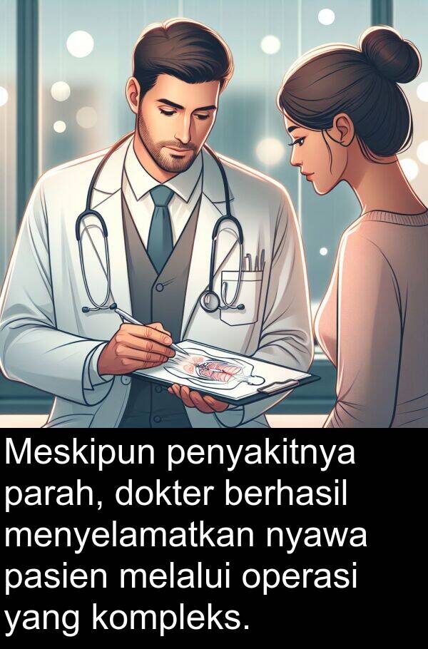 pasien: Meskipun penyakitnya parah, dokter berhasil menyelamatkan nyawa pasien melalui operasi yang kompleks.