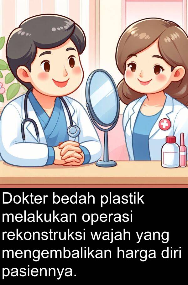 rekonstruksi: Dokter bedah plastik melakukan operasi rekonstruksi wajah yang mengembalikan harga diri pasiennya.