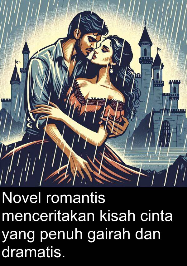 romantis: Novel romantis menceritakan kisah cinta yang penuh gairah dan dramatis.