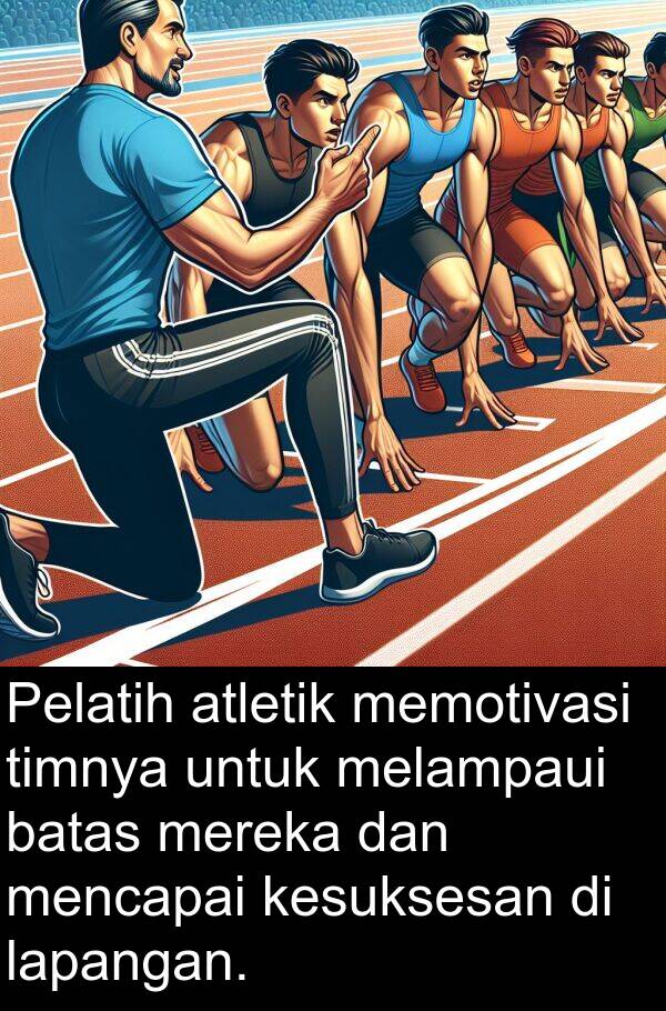 lapangan: Pelatih atletik memotivasi timnya untuk melampaui batas mereka dan mencapai kesuksesan di lapangan.