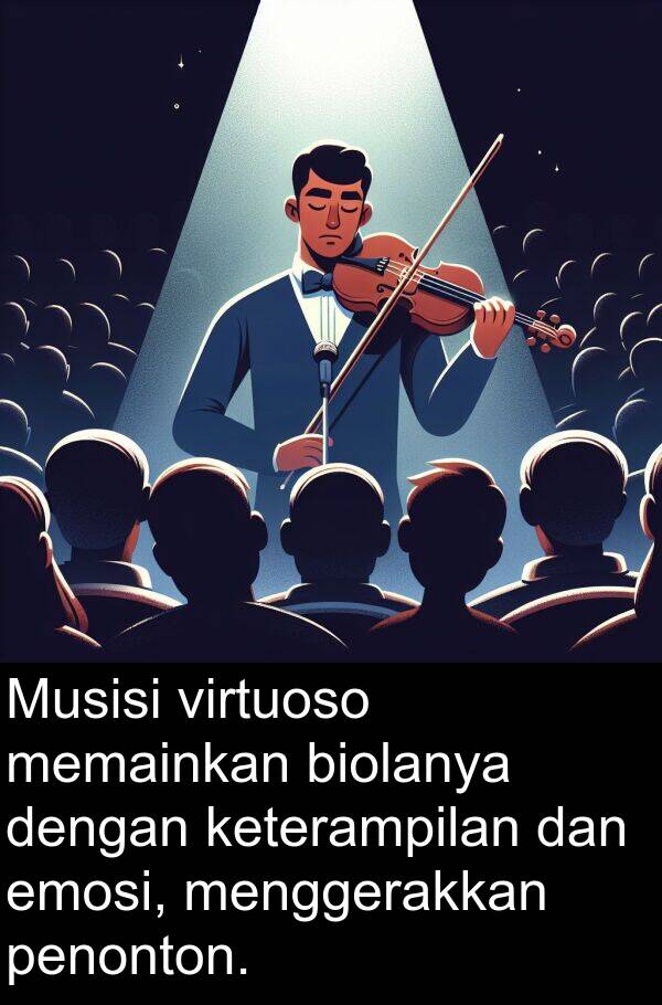 virtuoso: Musisi virtuoso memainkan biolanya dengan keterampilan dan emosi, menggerakkan penonton.