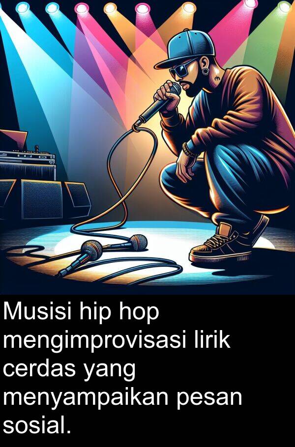 lirik: Musisi hip hop mengimprovisasi lirik cerdas yang menyampaikan pesan sosial.