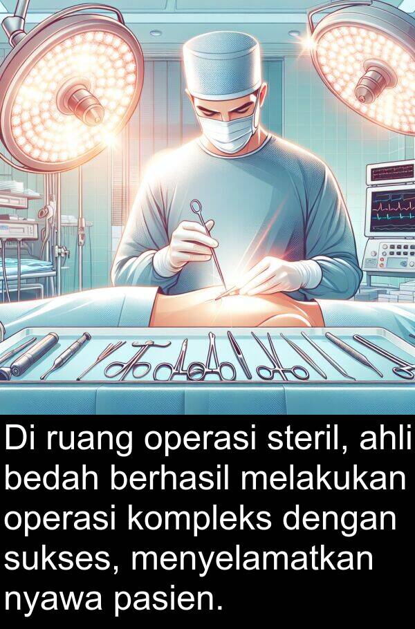 ruang: Di ruang operasi steril, ahli bedah berhasil melakukan operasi kompleks dengan sukses, menyelamatkan nyawa pasien.