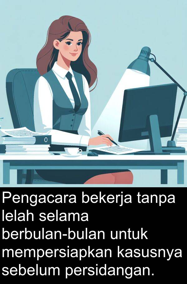 sebelum: Pengacara bekerja tanpa lelah selama berbulan-bulan untuk mempersiapkan kasusnya sebelum persidangan.