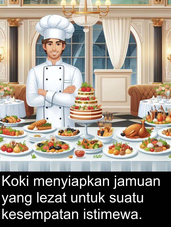 lezat: Koki menyiapkan jamuan yang lezat untuk suatu kesempatan istimewa.