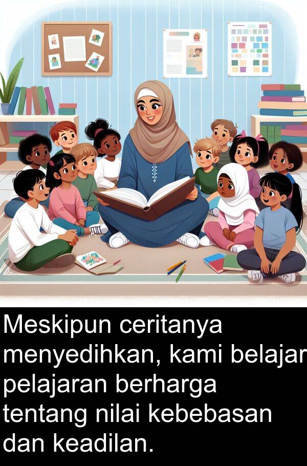 pelajaran: Meskipun ceritanya menyedihkan, kami belajar pelajaran berharga tentang nilai kebebasan dan keadilan.