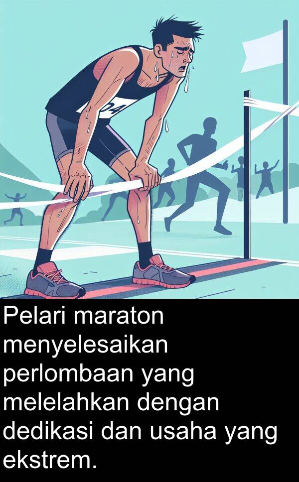 melelahkan: Pelari maraton menyelesaikan perlombaan yang melelahkan dengan dedikasi dan usaha yang ekstrem.