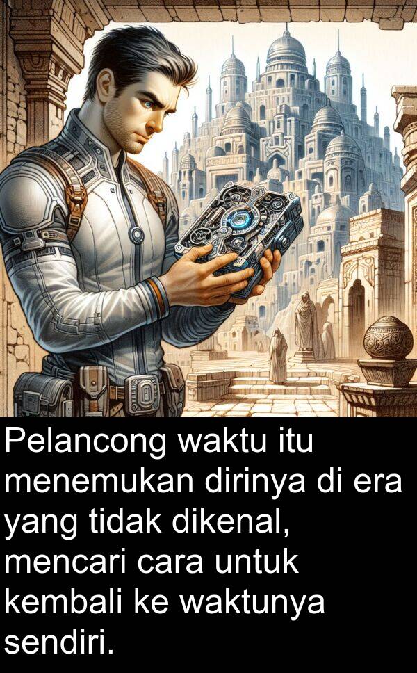 era: Pelancong waktu itu menemukan dirinya di era yang tidak dikenal, mencari cara untuk kembali ke waktunya sendiri.