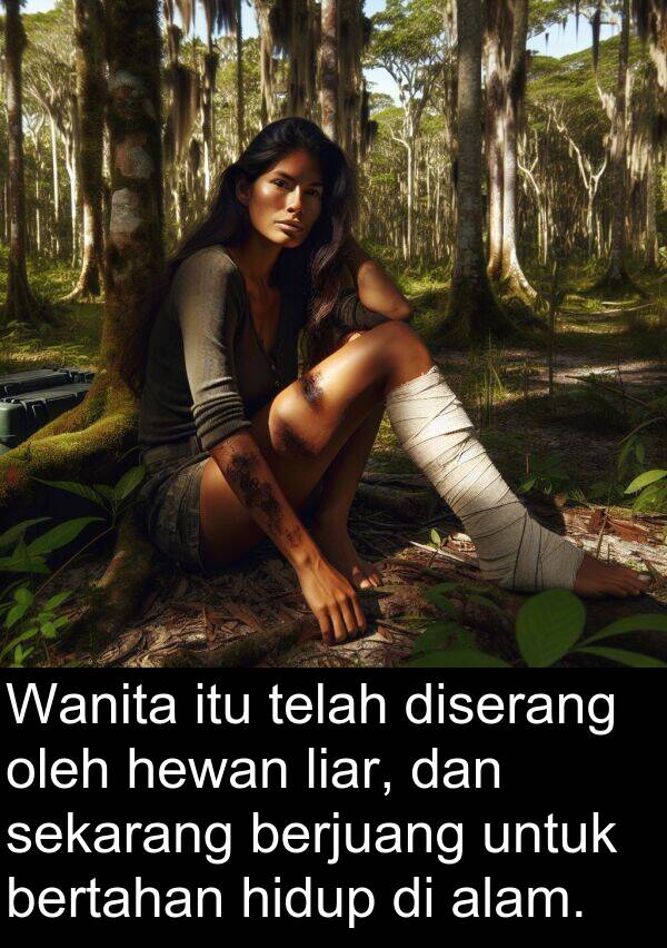 sekarang: Wanita itu telah diserang oleh hewan liar, dan sekarang berjuang untuk bertahan hidup di alam.